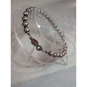Vintage Napier Silver Tone Ball Bead Strand Bracelet 7.5" Stamped Logo Tag